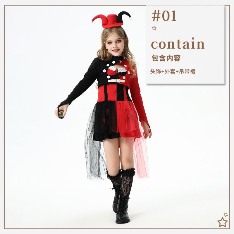 Harley Quinn Cosplay Costume Girls 3-Piece Set Clown Outfit Halloween Circus Performance Dress With Tights