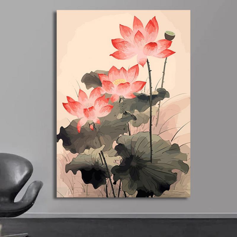 Traditonal Chinese Style Lotus Flower Lotus Leaf Canvas Painting Posters and Prints Wall Art Picture for Living Room Home Decor