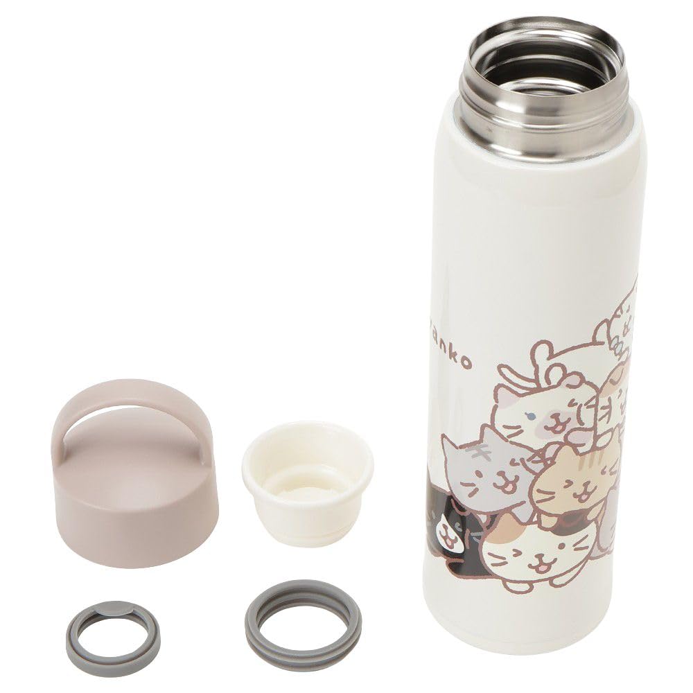 Stainless Steel Water with Keeps Drinks Hot or Easy To Perfect for and Cute and Stylish Design Featuring a Cat Character by Bottle, 500ml, Handle,