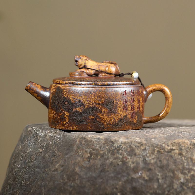 

Chinese Yixing Purple Clay Teapot Handmade Dragon Tiger Pattern Tea Pot Tradition Household Beauty Kettle Zisha Tea Set 330ml