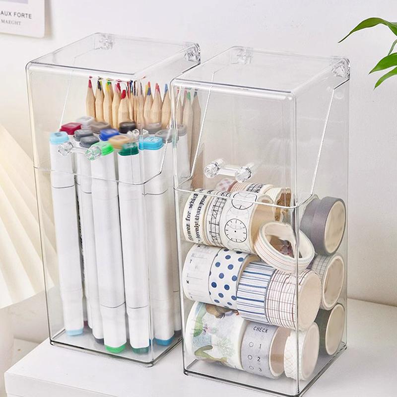 1 Stück Modischer Desktop-Make-up-Pinsel-Eimer-Tassenhalter mit Deckel Staubdicht Make-up-Lippenstift Kosmetikbox Organizer Röhre Transparent