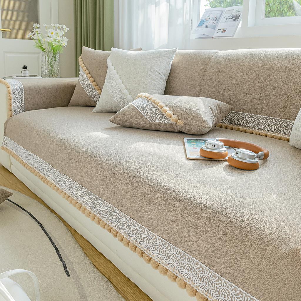 Premium Chenier Super Long Straight Row Sofa Cushion Universal In All Seasons, High-Grade Non-Slip Seat Cushion Cover, Autumn And Winter Cover