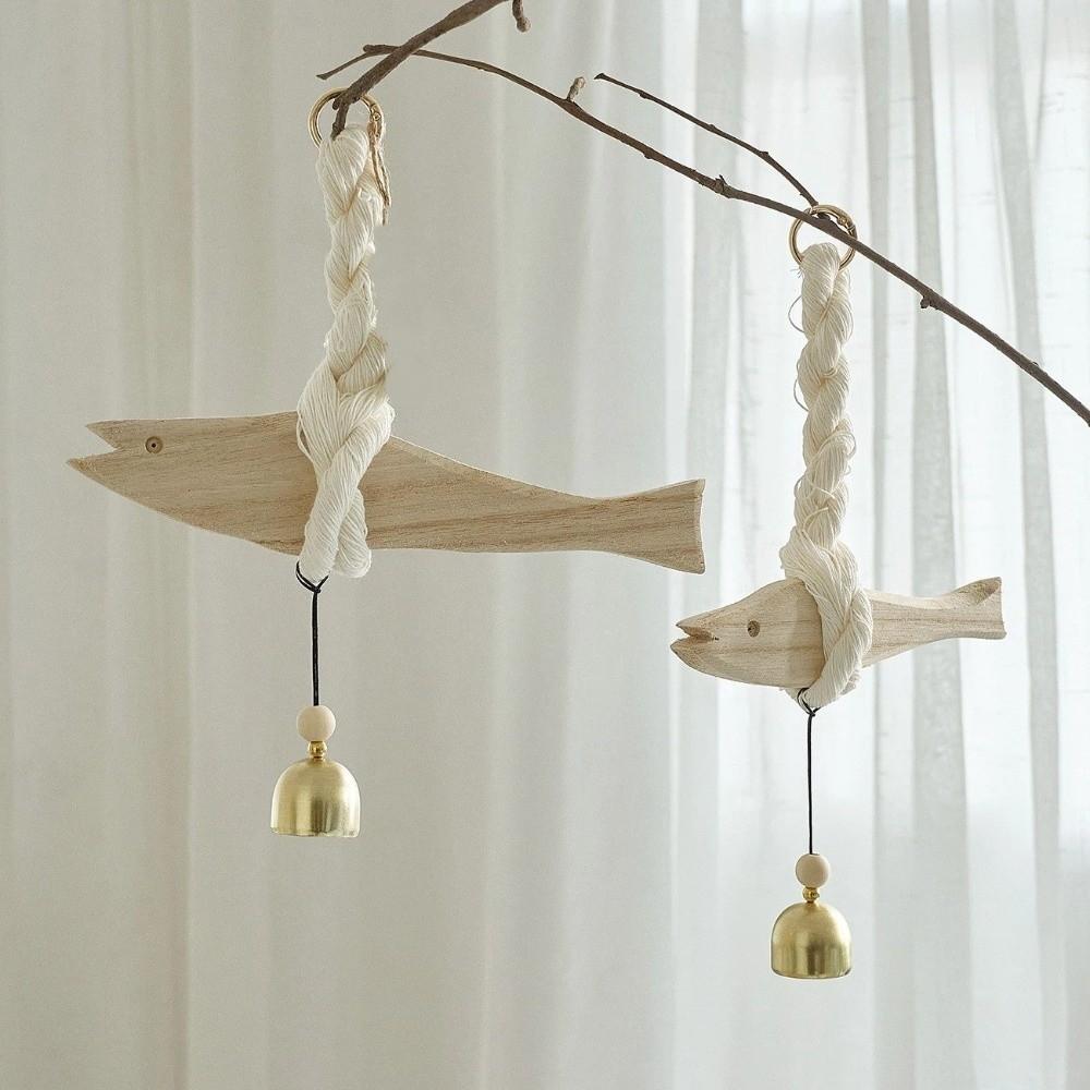 Handmade Wood Fish Door Bell Lightweight Hand Carved Fish Wall Decoration Lucky Rustic Fish Door Chimes Housewarming Gift