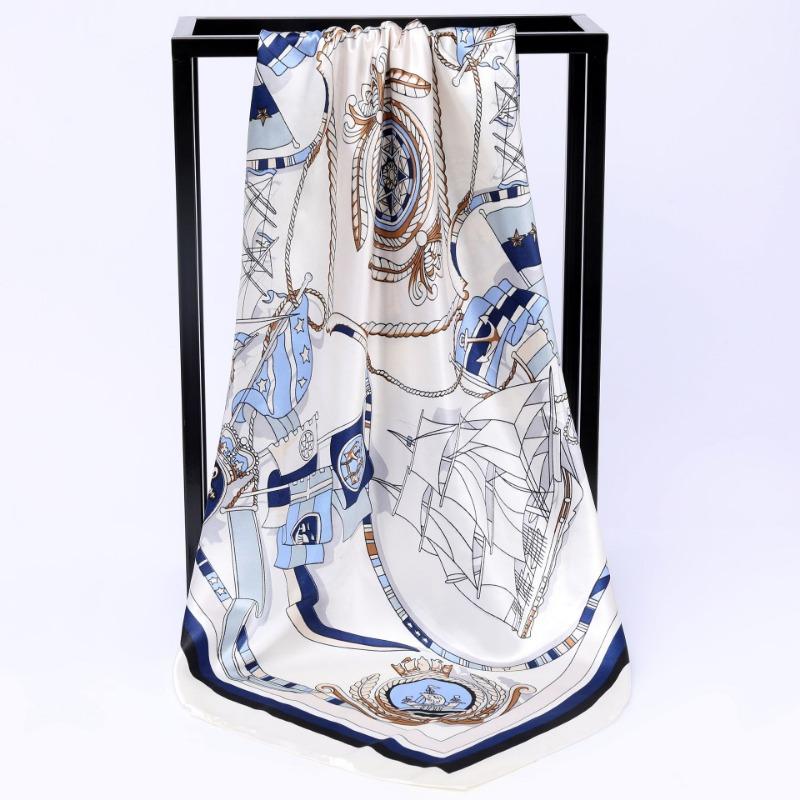 New sailboat printing simulation silk printing silk scarf fashion shawl sunscreen headscarf women