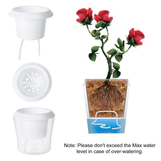 Self Watering Plant Pots Indoor Plants Planter with Reservoir Clear Plastic Round Flower Pot with Wick Ropes for Succulents Herbs Flowers Office Home