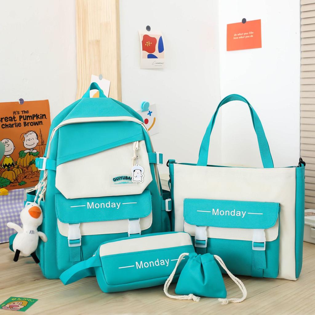 Four-piece Schoolbag Korean Version Simple Junior High School High School Campus Student Bag College Student Backpack Fresh Cute Backpack