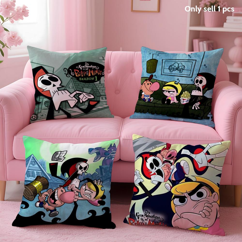B-Billy & Mandy'Sadventure Cushion Cover Soft Short Plush Double-Sided Printing Home Decor Machine Washable Pillow Case Gift