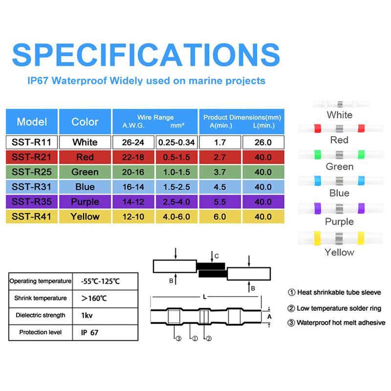 50-400 PCS Wire Connectors Solder Stick Wire Connector Insulated Solder Heat Shrink Waterproof Crimp Cable Terminals for Cable