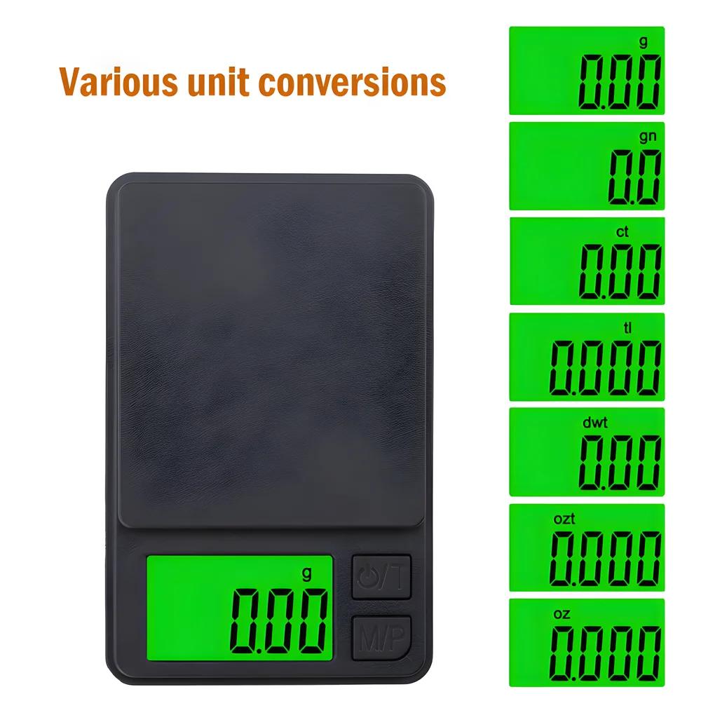 200/500/1000g 0.01g Mini Digital Scale Gram Food Jewelry Ounces/Grains Scale Pocket Scale Kitchen Electronic Scale with Backlit