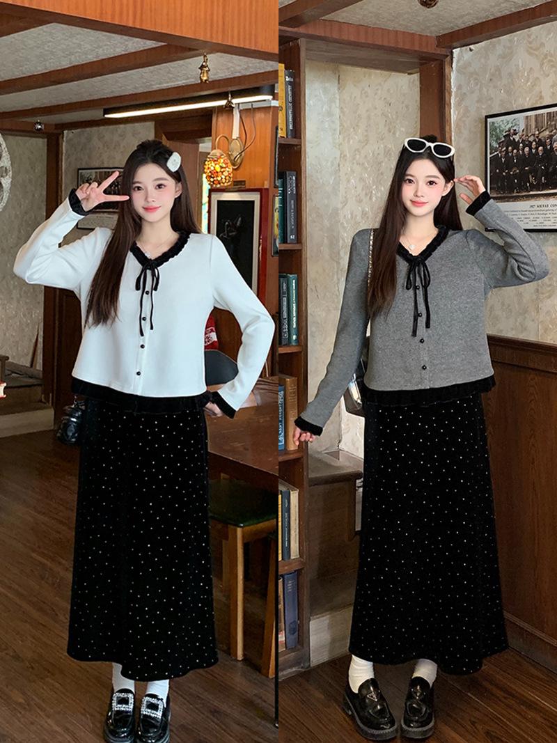 2026 Spring Plus Size Ruffle Top & Polka Dot Skirt Set for Women 2XL