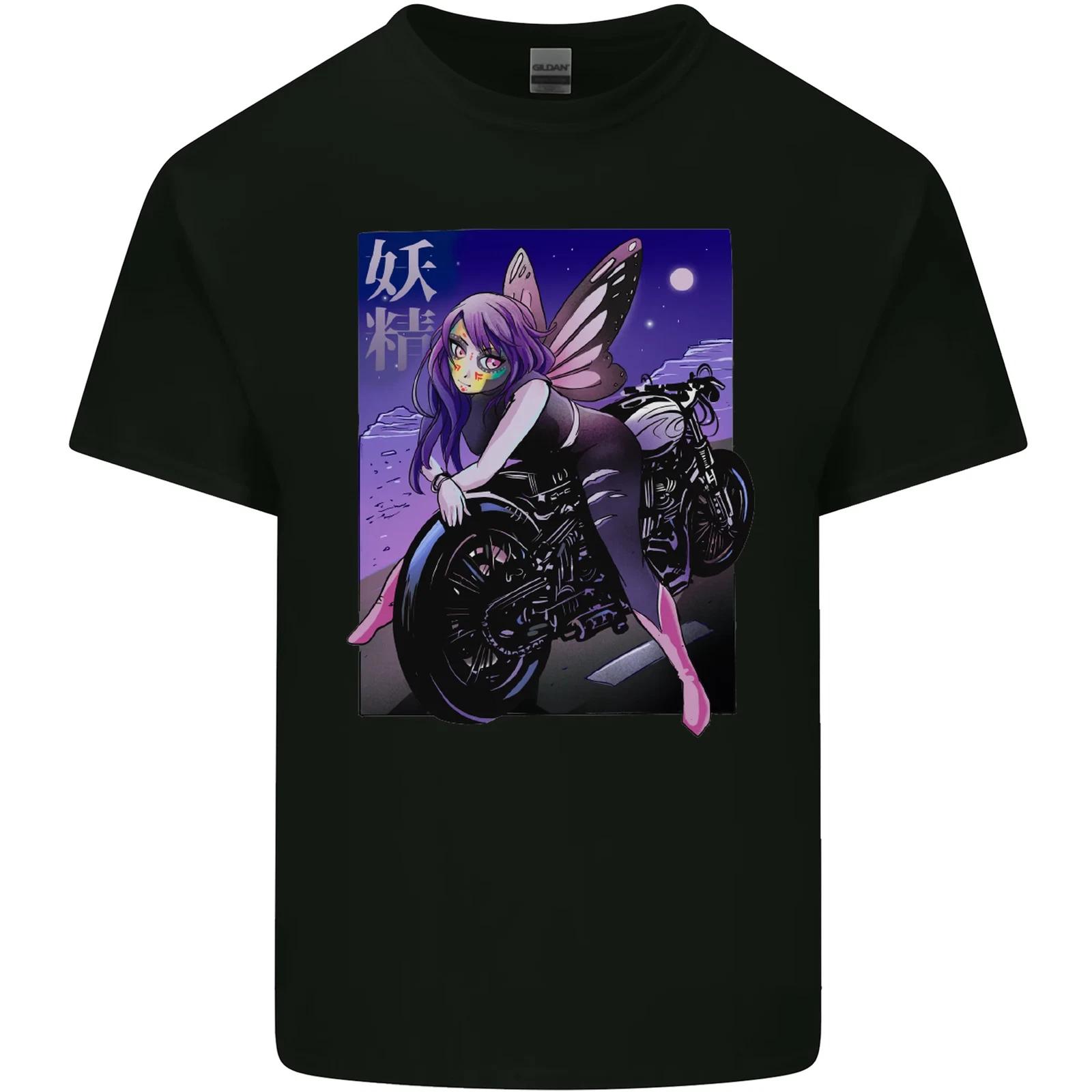 Anime Fairy Biker Japan Motorbike Motorcycle Kids T-Shirt Childrens 4XL