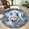 White Wolf Design, Round Carpet, Machine Washable, for Living Room, Bedroom, Entrance, Room Decor, High-Quality Flannel Carpet