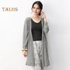 Women Casual Coat Collarless Long Sleeve Open Stitch Mid-length Cardigan Solid Color Thin Sun Protection Coat