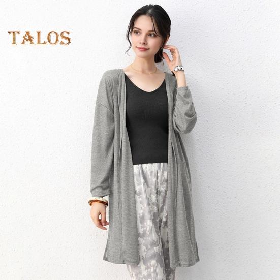 Women Casual Coat Collarless Long Sleeve Open Stitch Mid-length Cardigan Solid Color Thin Sun Protection Coat