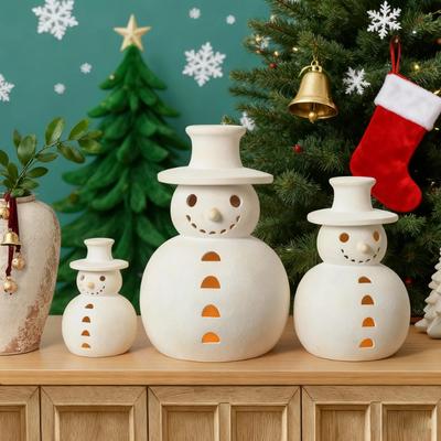 3D Printed Christmas Snowman Candle Lantern Lampshade with Electric Candle Hollowed-out Snowman Ornaments Xmas Decorations