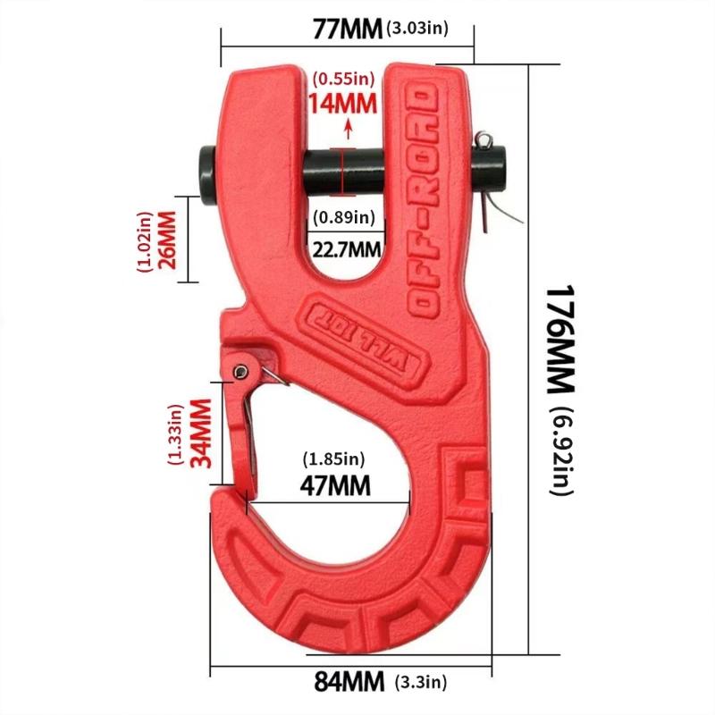 3/8" Tow Winch Hook Vehicle Winch Hook 32000Lbs Capacity Ergonomic Clevis Clip 10T Winch Hook for Truck Trailer