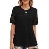 Damen Frühling Sommer Einfarbig Rundhals Stretch Spitze Ärmel Lässiges T-Shirt Top