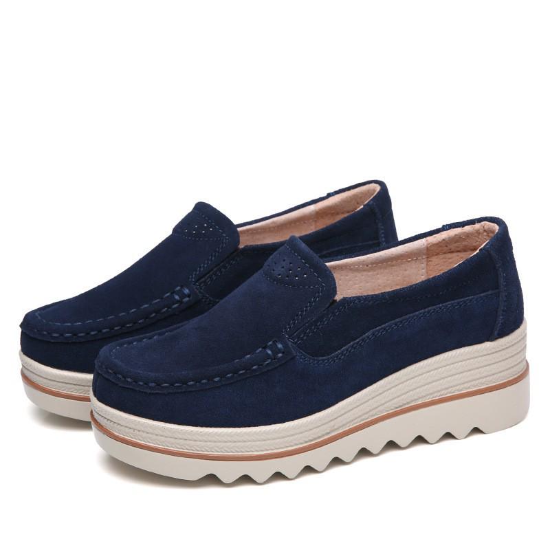 2018 Damen Plateau Slipper: Keilabsatz mit dicker Sohle, Echtes Leder, Lässiger Rocking-Stil, Große Größen verfügbar
