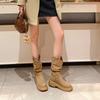 Vintage Western Cowboy Boots Women's Medium Mouth Pleated Pile Boots Platform Martin Boots Maillard Boots