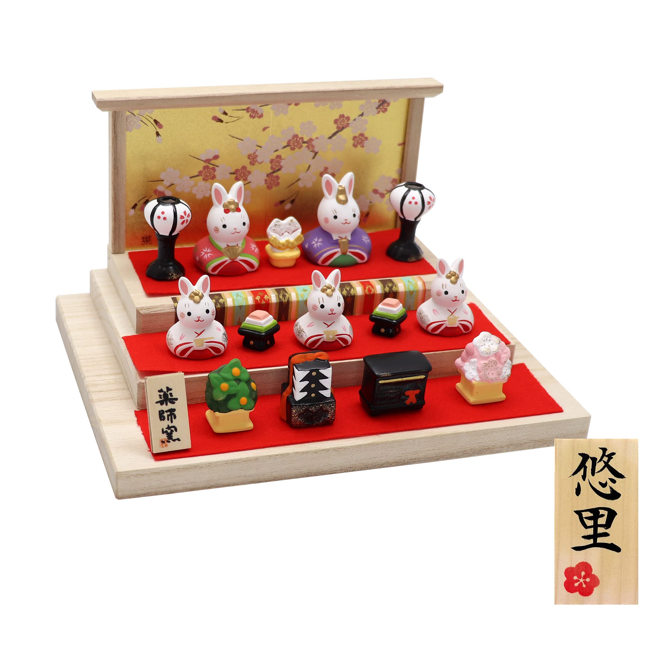 

Osaka Choseido Original Hina Mini Name Wooden Tag Bonus Included Ceramic Hina Rabbit Flat Decoration Hair Cover Included Doll, Compact, Hina,