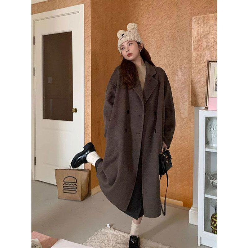 Retro Korean Style Oatmeal White Woolen Coat - Women's Loose Mid-Length, Perfect for Autumn and Winter