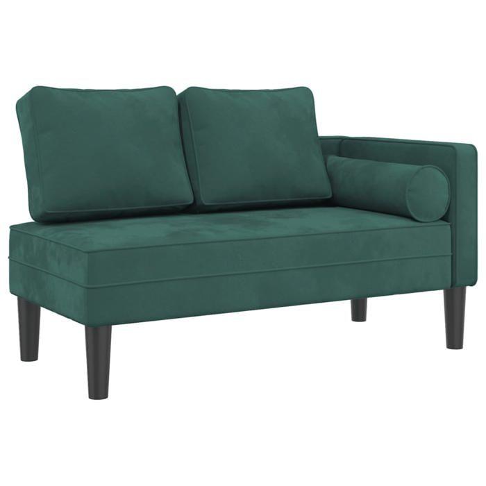 VidaXL Chaise Longue with Cushions Dark Green Velvet, Upholstered Sofa, Sofa for Bedroom, 2-seater Sofa, 4007573
