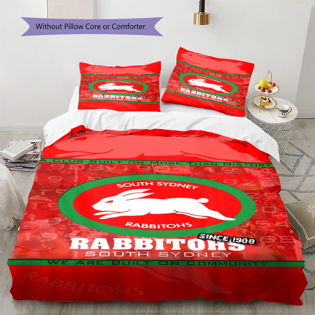 Set Biancheria da Letto con Fantasia Rabbitohs Copripiumino Federa Decorazione per la Casa Regalo (1 * copripiumino + 2 * federa, senza nucleo)