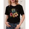 European Size Women's Hawaiian Style Tropical Pineapple & Hibiscus Print T-Shirt - Crew Neck Top with Hot Transfer Hibiscus Flower Design