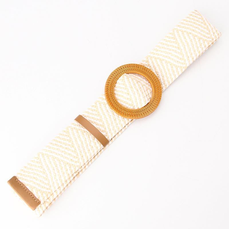 Imitation Grass Woven Women'S Elastic Belt Personalized Large Plastic Buckle Dress Elastic Waist Seal