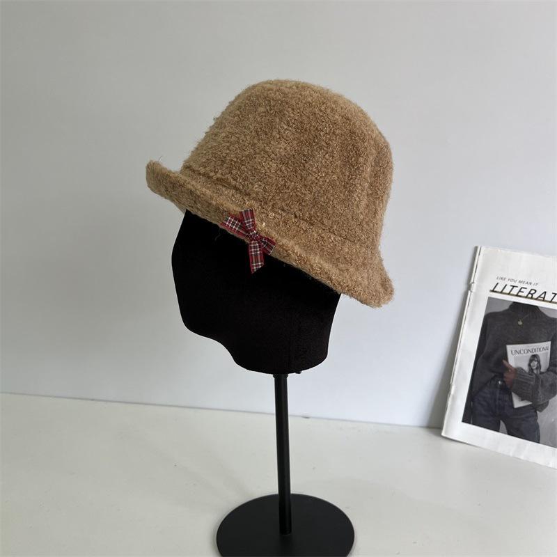 Chapeau cloche d'automne et d'hiver en laine, fil cercle, bord relevé devant, pour femme, doux, petit, frais, avec nœud, chaud, décontracté
