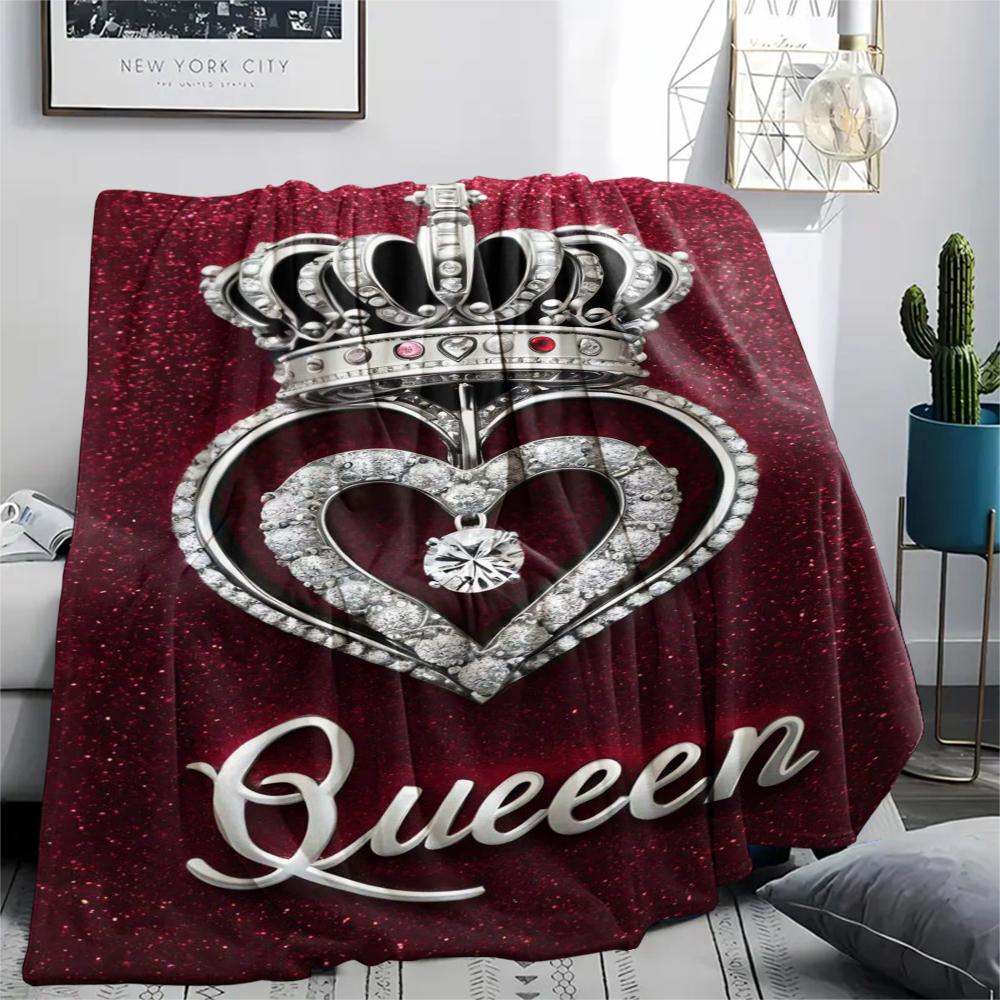 1Pc King or Queen Print Flannel Blanket, High quality Comfortable for All Seasons, Home Decor, Warmth and Comfort, Perfect for Gifts
