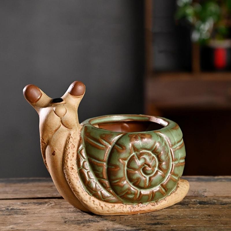 Pot de Fleur Céramique Plante Grasse Pot Escargot Pot à Fleurs Ornement pour Plantes Grasses Cactus Contenant pour Maison Balcon B03E