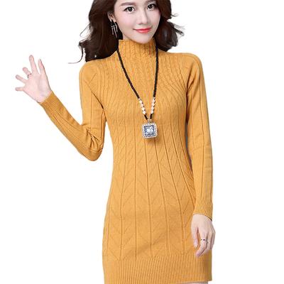 Autunno Inverno Maglione di cotone lavorato a maglia Abiti Donna Dolcevita Pullover Abito lavorato a maglia femminile