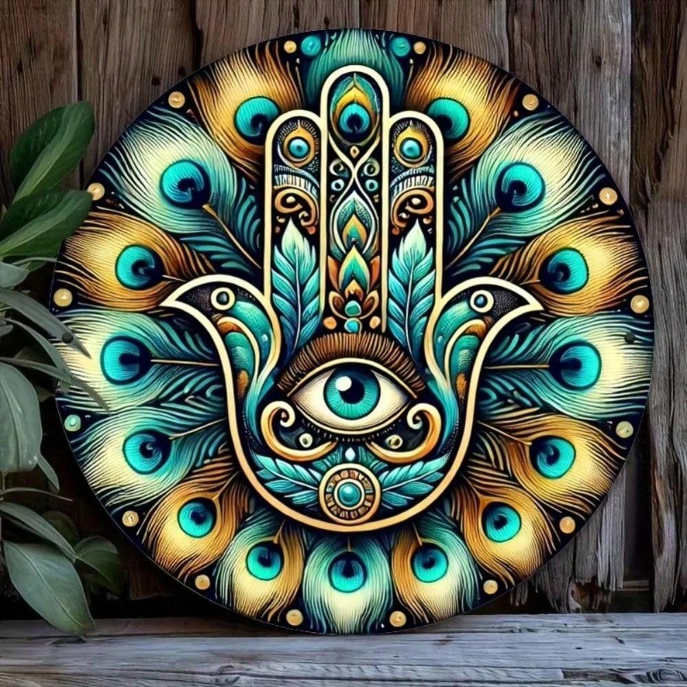 Metal Hamsa Hand Wall Decor Evil Eye Protection Sign Home Art
