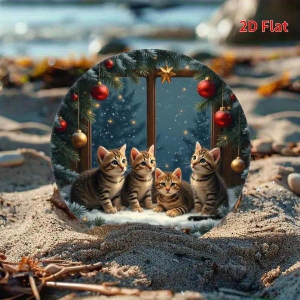 Christmas Cat Metal Sign Decor for Living Room