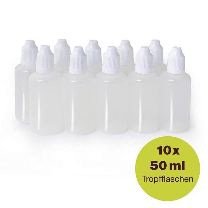 Professionaltree 10x50 ml flacons compte-gouttes vides bouteilles pour liquide pour doser proprement et conserver - fermeture