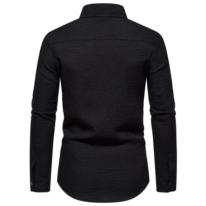 Nový pánský trend Jednobarevný retro styl Ležérní košile s dlouhým rukávem Pánské módní topy