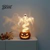 Glowing Tabletop Figures Ghost Pumpkin Yard Lamp Halloween Resin Figurine with Warm LED Light Battery Operated Glow Ornaments Spooky Swirling