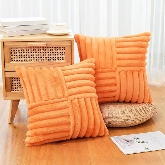 Plush Throw Pillow Cover 18x18 Inch Soft Faux Fur Striped Cushion Cover Machine Washable Fluffy Pillowcase for Sofa Living Room Bedroom Decor