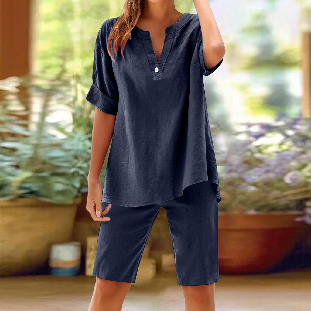 Women's Casual Suits Women's Cotton Linen Summer Suit with Wide Leg Pants Casual Loose Fit Two for Ladies for Summer