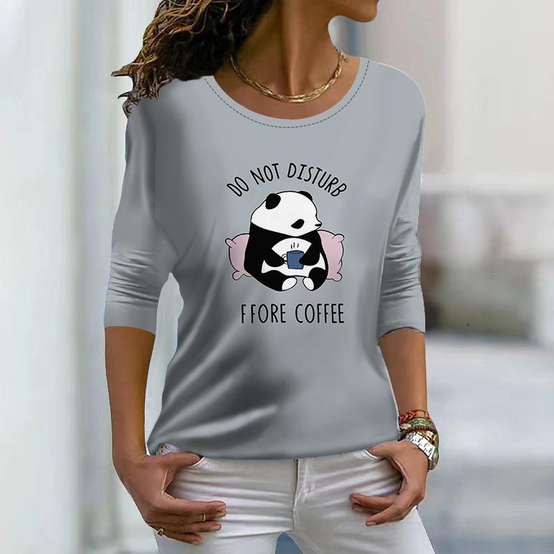 

Топы для женщин с принтом 3D маленького медведя, круглый вырез, длинный рукав, футболка, осенний повседневный тонкий пуловер, женский топ с длинным рукавом 8XL серый