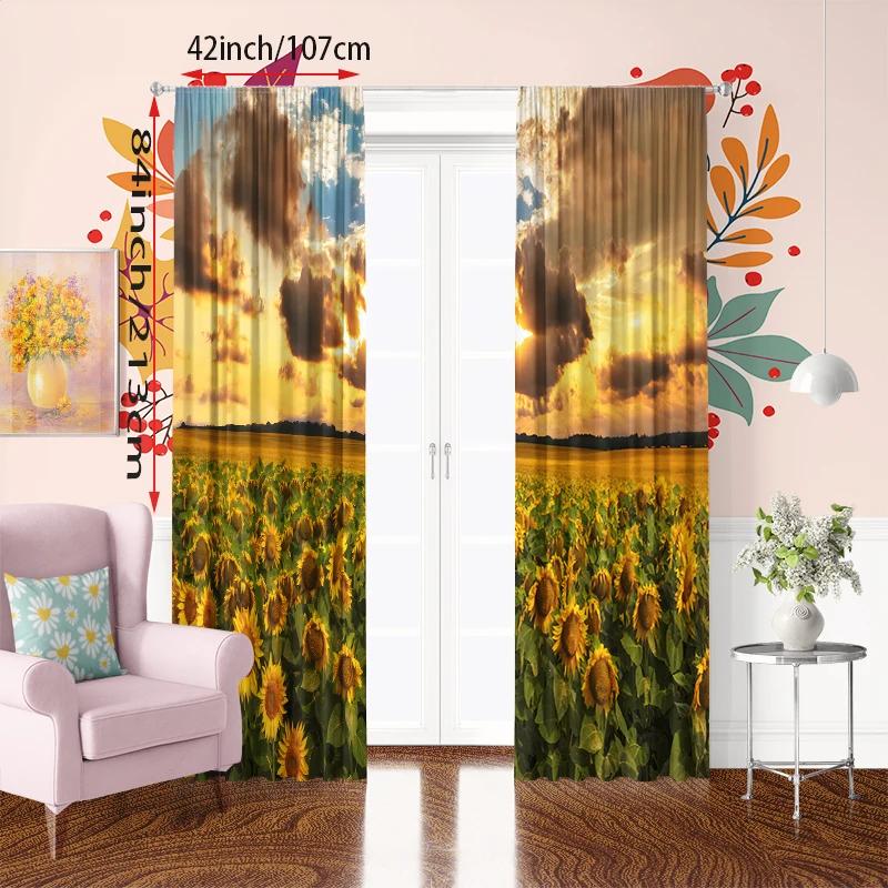 Sunflowers at sunset - printed curtains - polyester material - suitable for bedroom curtains and living room decorations