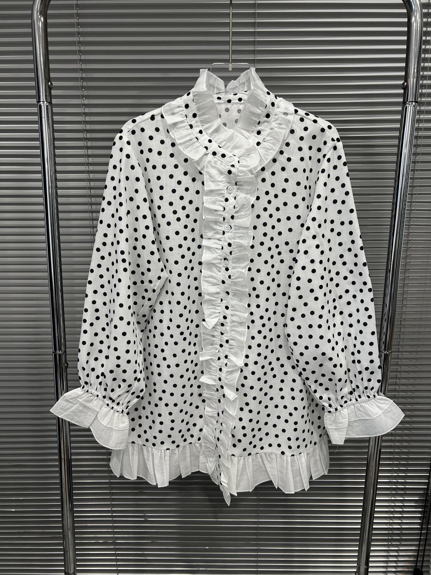 Spring 2026 Women s Black & White Polka Dot Lace Button-Down Shirt - Slim Fit, Versatile, Sweet Patchwork Design Small белый