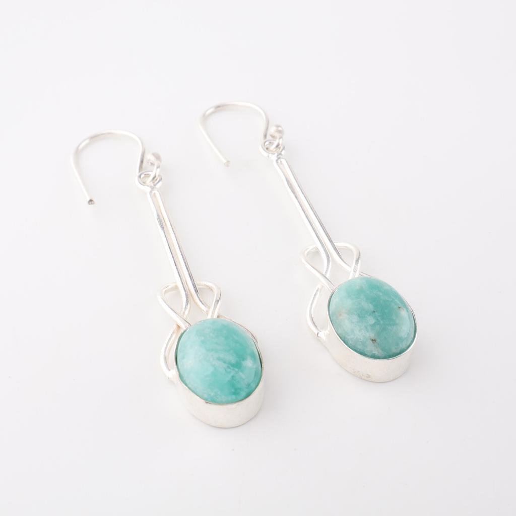 Amazonite Gemstone 925 Sterling Silver Jewelry Handmade Earrings 1.76" For Women EE-171-30