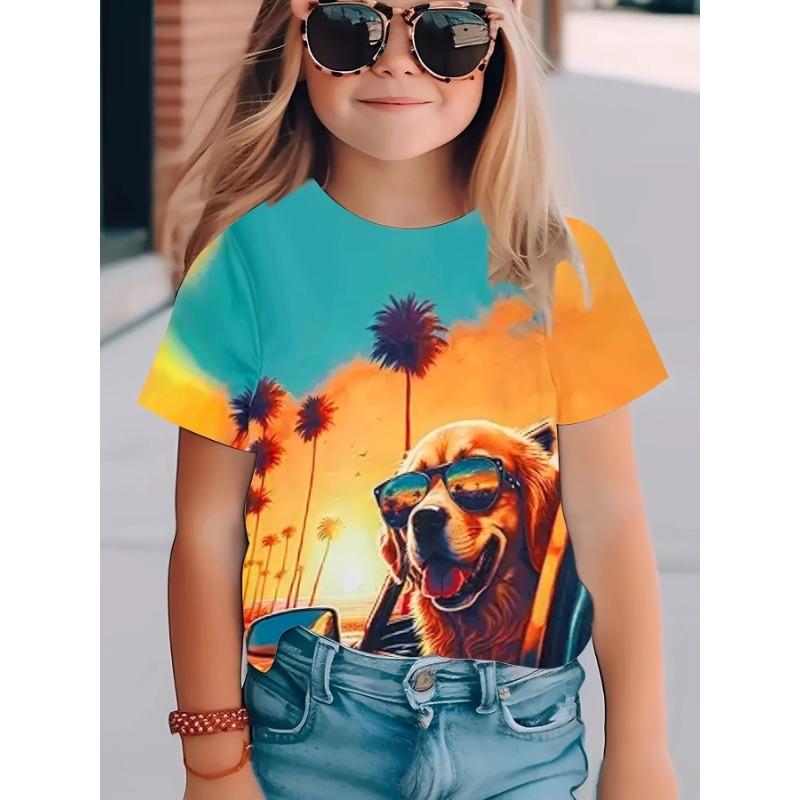 

Детские футболки с коротким рукавом, футболка с 3D-принтом, топы с круглым вырезом, полиэстер, повседневная спортивная одежда, удобные футболки 110