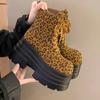 Leopard Platform Women Ankle Boots Super High Heels Designer Winter Suede Snow Shoes 2025 Trend Woman Autumn Lace Up Botas Mujer