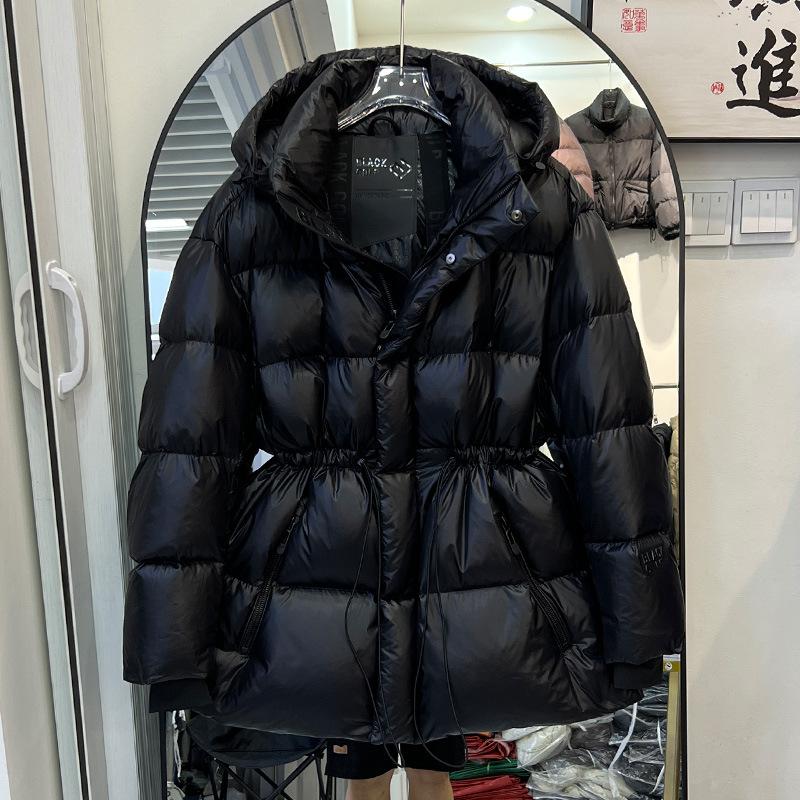 Black and gold goose down jacket women's medium and short thickened waist winter couple black diamond extreme cold jacket