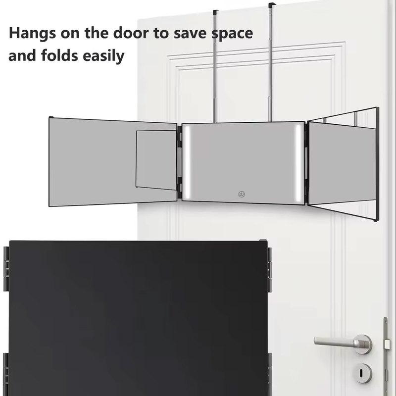 Trifold LED Mirror Self Haircut Makeup Mirror With Light Adjustable Height 3 Way Self Haircut Mirror Hd Glass 3 Way Mirror