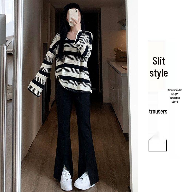 Women's High-Waisted Black Micro-Flare Suit Pants - Slimming Bootcut for Petite, Spring/Summer Flattering Trousers