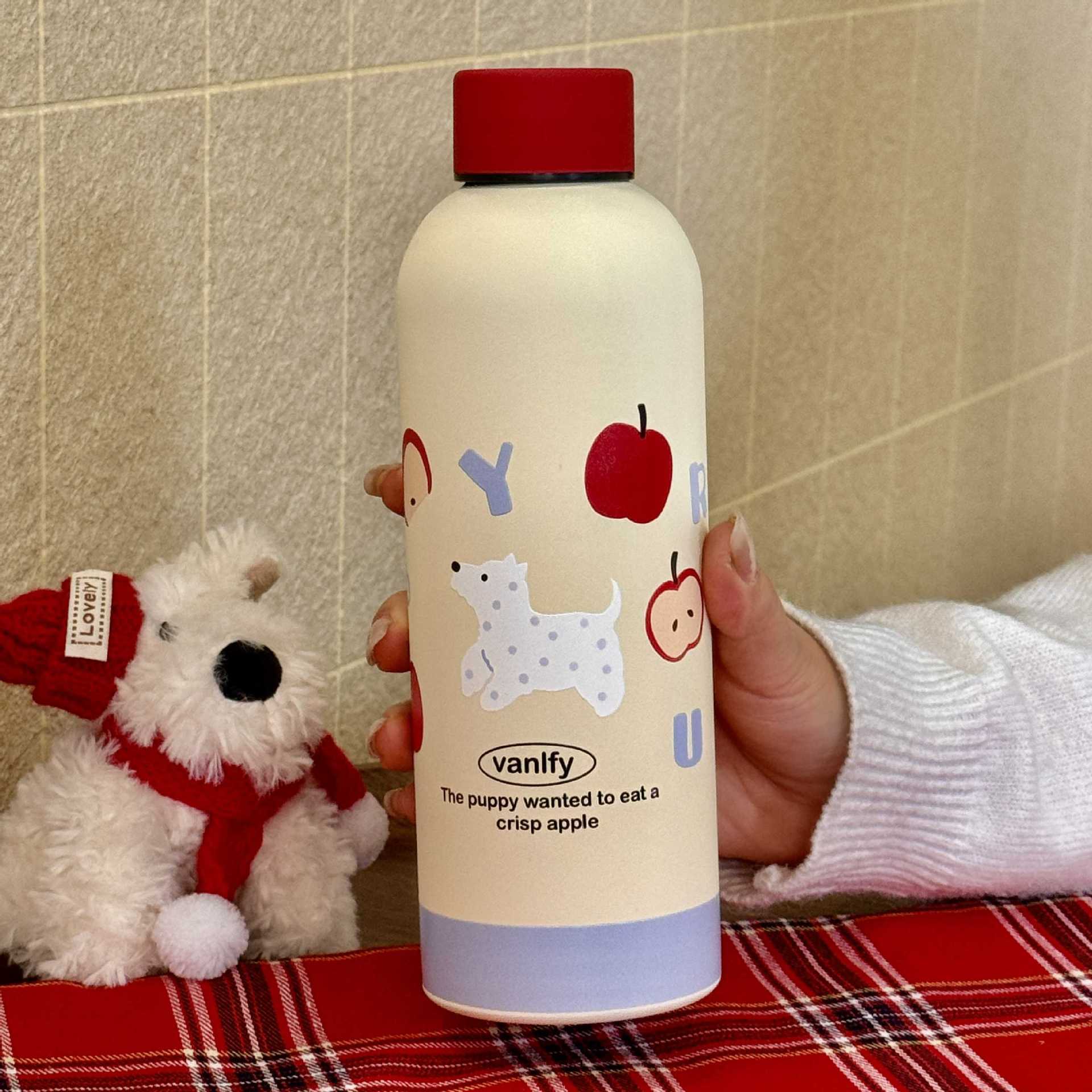 

Cute Dog Small Mouth Vacuum Bottle Red Matte Dog Stainless Steel Insulation Cup New Year Christmas Gift Cup Wholesale 500ml